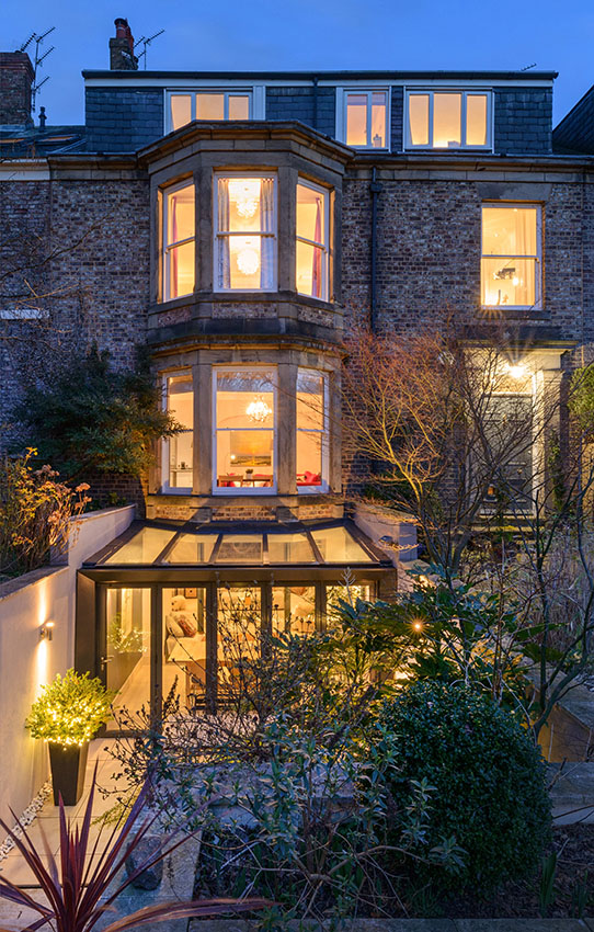 Architectural exterior at dusk