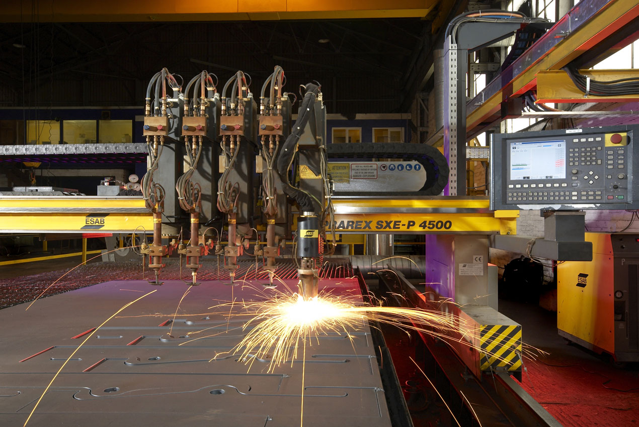Laser machine with sparks and metal