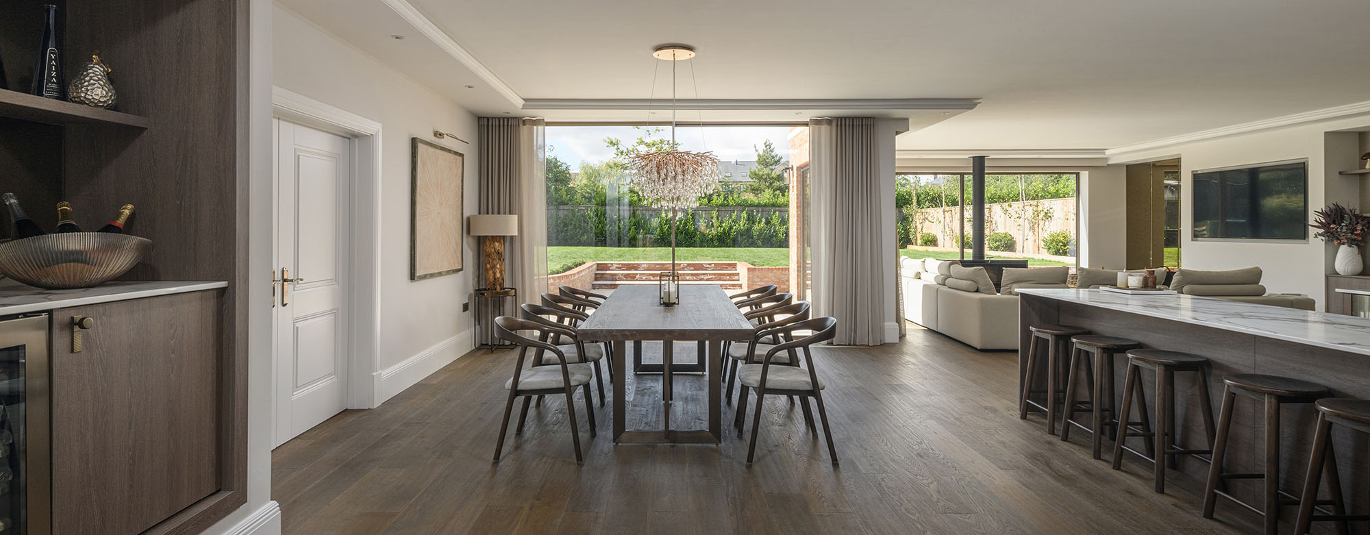 Interior of a residential open-plan living space and kitchen