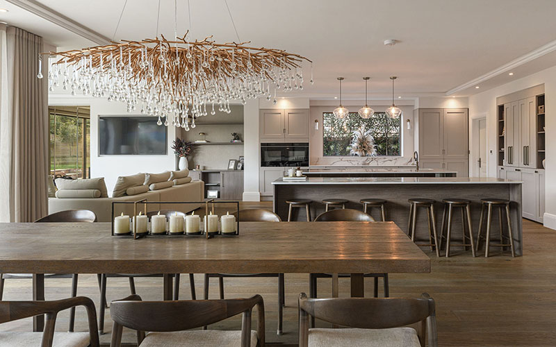 Interior design of an open-plan kitchen and dining space