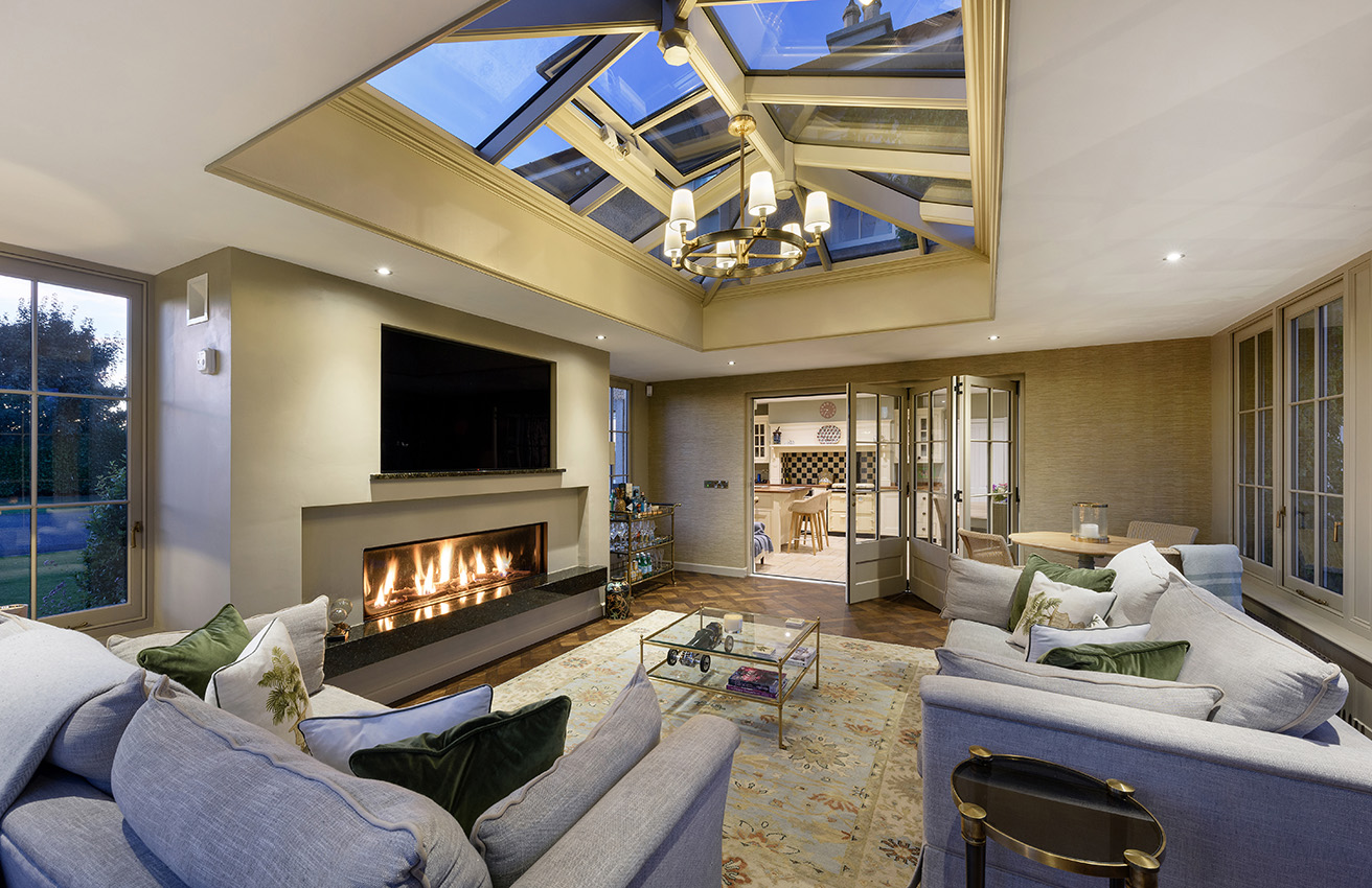 Interior of orangery at dusk
