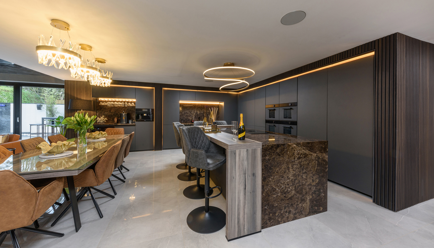 Open plan residential kitchen dining area
